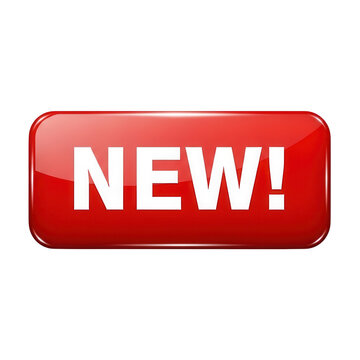 Red glossy button with white text NEW! isolated on transparent background