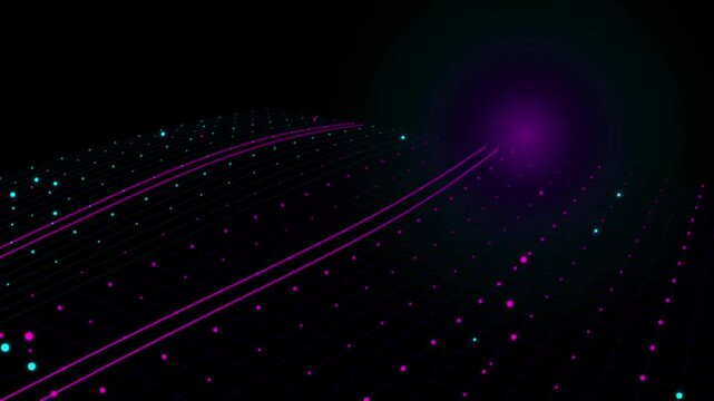Retro 80s Synthwave Neon Grid Landscape Background Seamless Loop