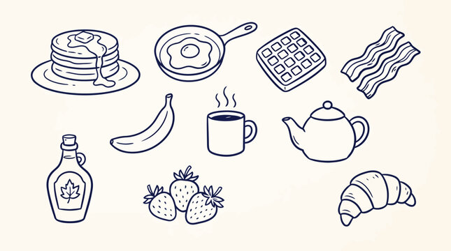 Hand drawn breakfast food icons set