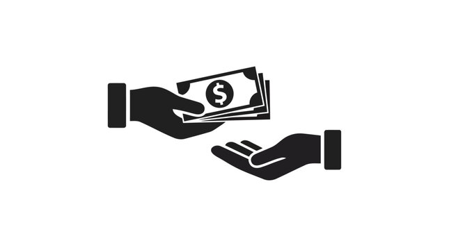 Hand giving money to another hand icon