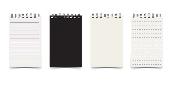 Four spiral notebooks isolated on a transparent background
