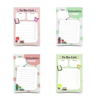 Four planner sheets isolated on a transparent background