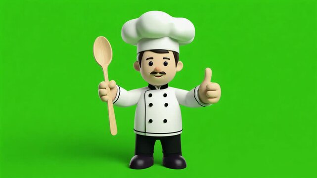 Cartoon chef character giving thumbs up on green screen