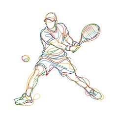 Naklejka premium PNG Colorful line art of tennis player in action.