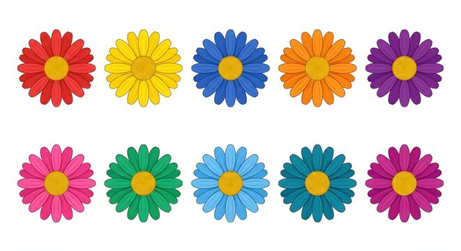 Colorful abstract floral pattern with petals in red yellow blue orange purple