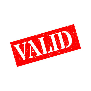 Red validation stamp with bold white text saying valid isolated on transparent background