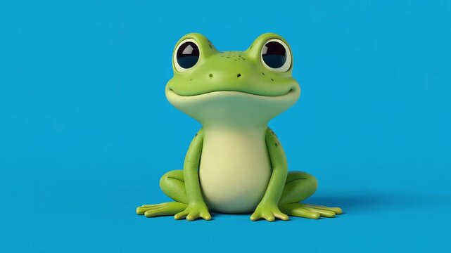 Cartoon frog with changing expressions on blue background