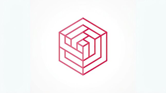 Red geometric isometric hexagonal maze icon.