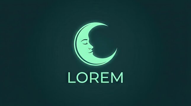 Sleeping crescent moon face dream logo icon.