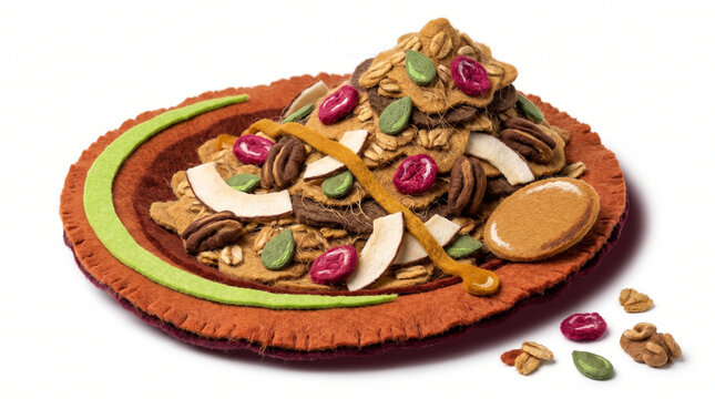 Pumpkin spice granola with nuts and seeds on a decorative plate  