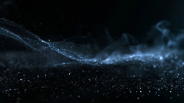 Abstract Blue Sparkling Particle Wave Background
