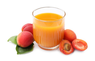 Apricot juice in glass and fresh fruits isolated on white © New Africa