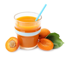 Apricot juice in glass and fresh fruits isolated on white © New Africa
