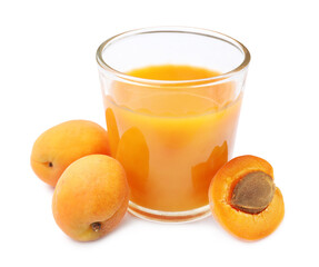 Apricot juice in glass and fresh fruits isolated on white © New Africa