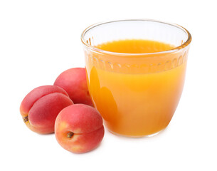 Apricot juice in glass and fresh fruits isolated on white © New Africa