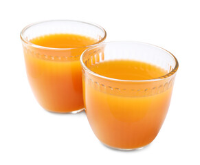 Fresh apricot juice in glasses isolated on white © New Africa