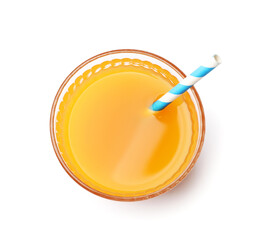 Fresh apricot juice in glass isolated on white, top view © New Africa