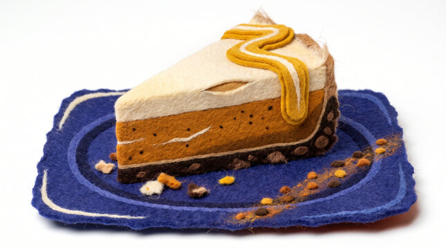 Pumpkin spice cheesecake slice on a decorative blue plate  