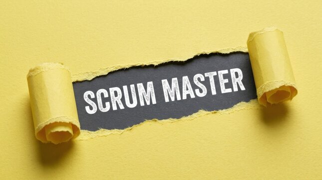 Scrum Master Text Revealed Through Torn Yellow Paper Background