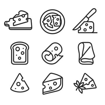 Cheese triangle curl board tasting plated deli vector to icon set