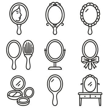 Mirror brush vanity icon handle edge vintage kit wooden vector crystal icons