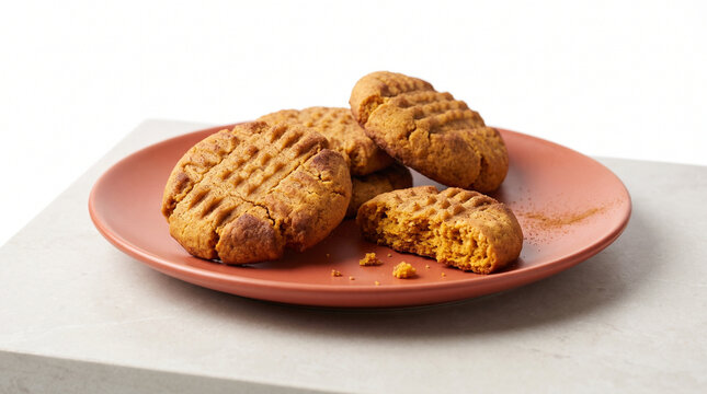 Pumpkin spice cookies on a plate with a textured design  