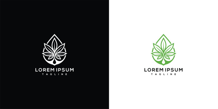 Cannabis Leaf Droplet Logo - Black and White