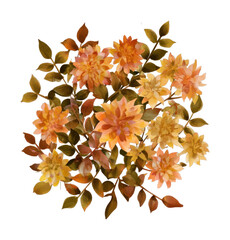 Naklejka premium PNG Watercolor autumn floral bouquet with warm orange and gold leaves
