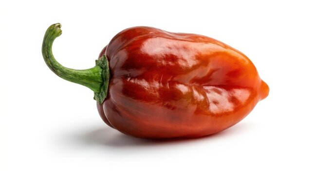 Fresh red habanero pepper viewed from side, spicy chili vegetable isolated on clean white background for food, cooking and agriculture concepts