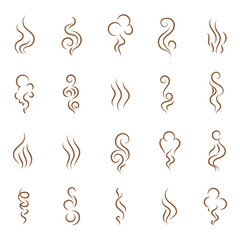 Fototapeta premium Collection of stream and smoke logo vector illustration. Doodle smoke icon are used in user interfaces and graphic design.