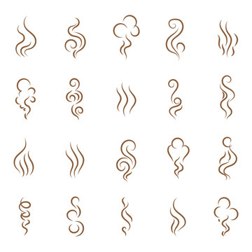 Collection of stream and smoke logo vector illustration. Doodle smoke icon are used in user interfaces and graphic design.