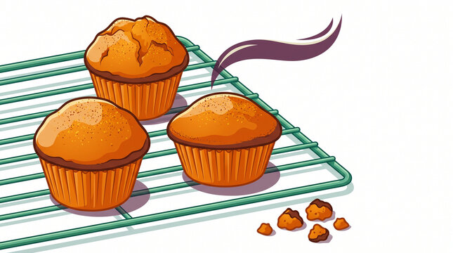 Pumpkin spice muffins cooling on a rack with crumbs nearby  