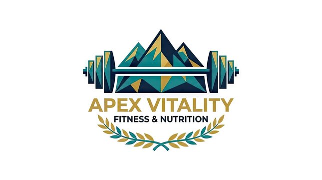 Apex Vitality fitness logo with mountains and barbell.