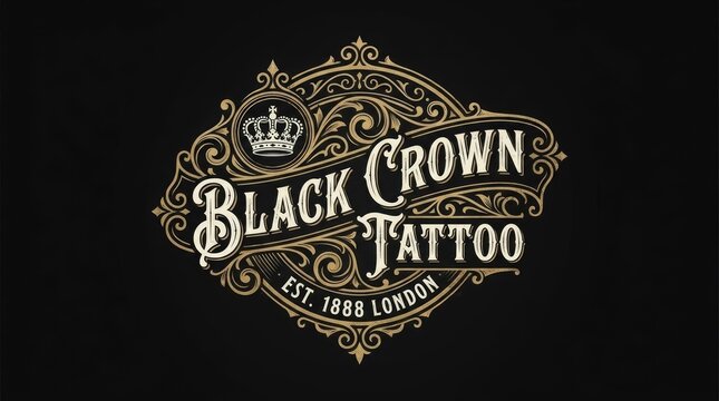 Black Crown Tattoo vintage parlor logo and emblem.