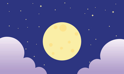 Fototapeta premium Night Sky Background Featuring Big Full Moon, Purple Clouds, and Starry Deep Blue Space
