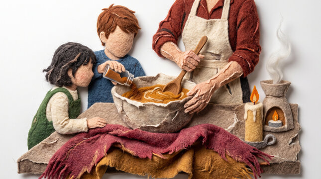 Family baking pumpkin spice pie together in a cozy kitchen  