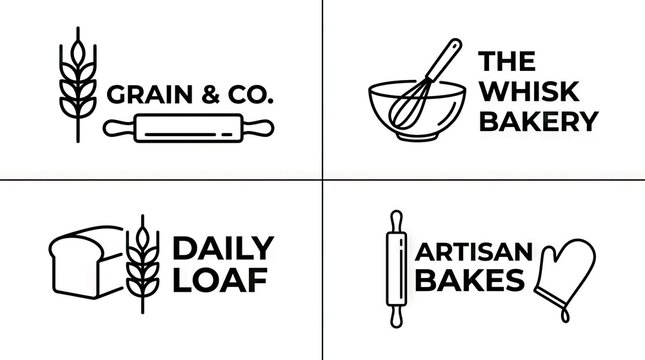 Collection of four minimalist bakery and bread logo designs.