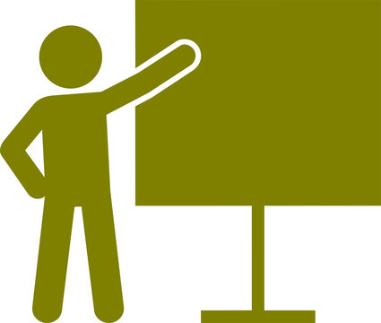 Olive Stick Figure Pointing at Presentation Board Teaching Icon Isolated on Transparent Background PNG Vector