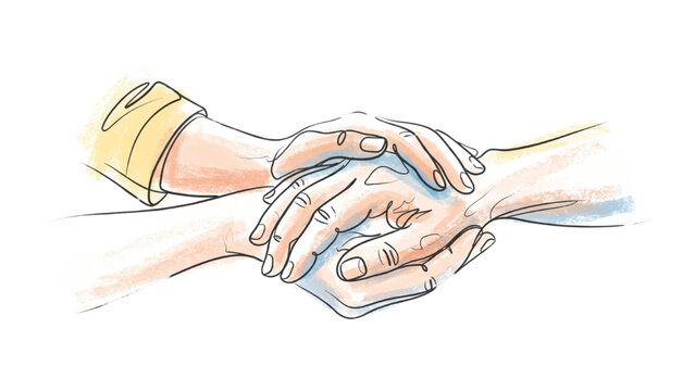 Continuous Line Art Nurse Holding Patient Hand, Compassionate Healthcare and Patient Care Vector Illustration