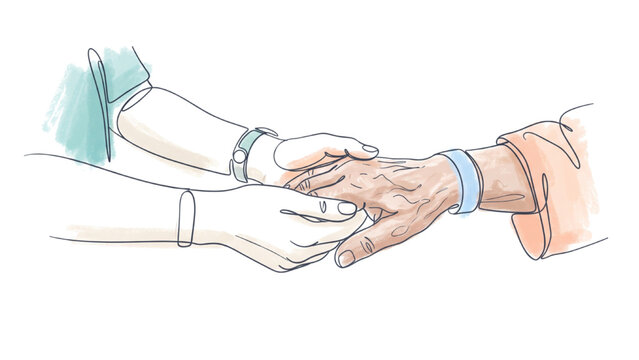 Continuous Line Art Nurse Holding Patient Hand, Compassionate Healthcare and Patient Care Vector Illustration