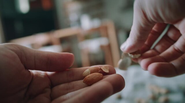 Hands Shelling Raw Peanuts, Close-Up Food Preparation