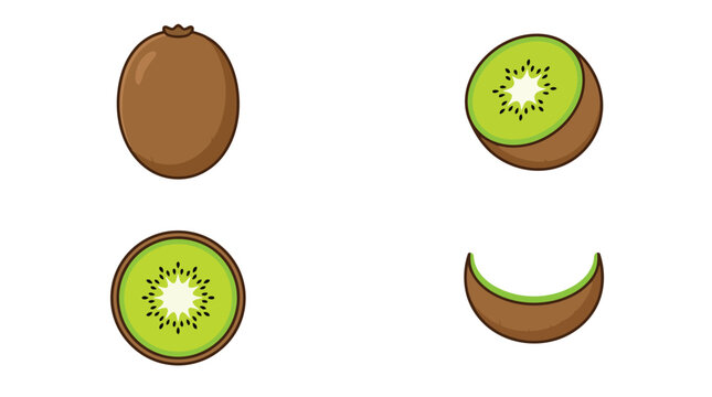Set of fresh kiwi fruit icons