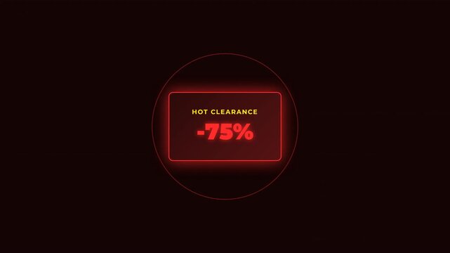 Animated 75 Percent Off Red Clearance Badge Neon Loop Background


