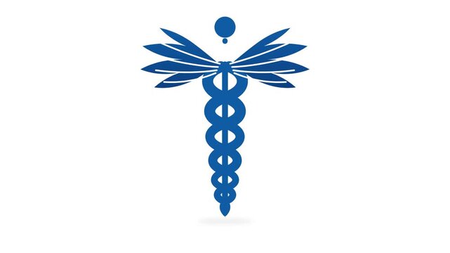 Caduceus medical symbol animation showing unfolding wings and staff in smooth motion digital video clip