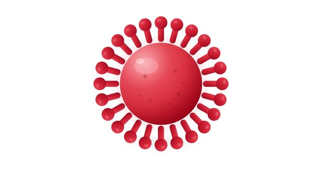 Red coronavirus cell model rotating in seamless 3d animation for medical healthcare science video clip