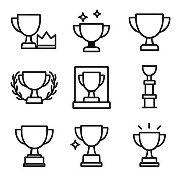 Bold cup display base vector icon beside icons tournament wreath trophy minimalist