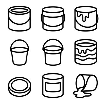 Pail bucket icon dripping spilled lid container vector paint icons closed