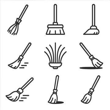 Witch stick vector traditional broom decorative cleaning twigs icon tools tool icons