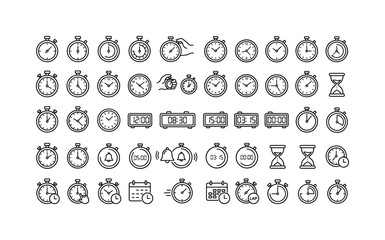 Fototapeta premium Collection of stopwatch and clock icons for timekeeping and measurement