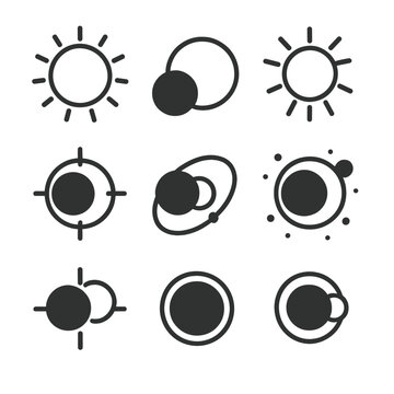 Sky flare icons cosmos lunar sun eclipse symbol icon shadow vector disk